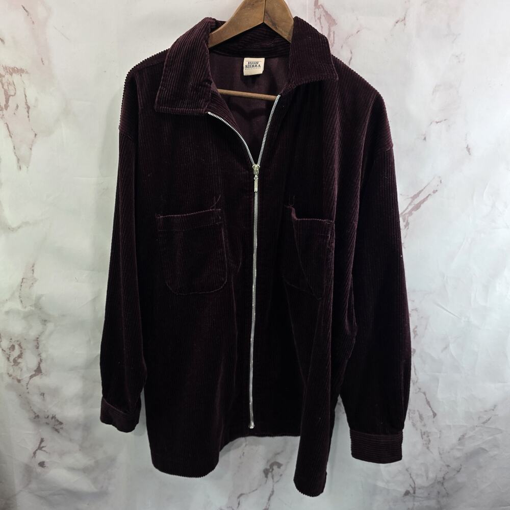 Vintage 90s Y2K Shirt Jacket Womens 2X Corduroy Zip Shacket Burgundy Red
